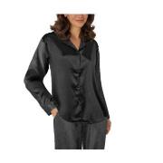 Lady Avenue Satin Pyjama With Short Sleeves Svart silke Large Dame