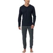 Schiesser Casual Essentials Long Sleeve Pyjamas Mørkblå bomull 50 Herr...