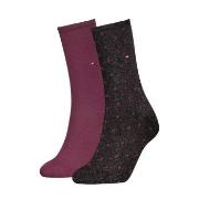 Tommy Hilfiger Strømper 2P Women Dot Sock Svart/Vinrød Str 39/42 Dame