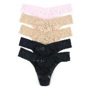 Hanky Panky Truser 5P Signature Lace Original Rise Thongs Svart/Rosa n...