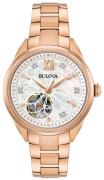 Bulova Dameklokke 97P121 Hvit/Rose-gulltonet stål Ø34 mm