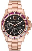 Michael Kors Dameklokke MK6972 Everest Sort/Rose-gulltonet stål Ø42