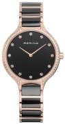 Bering Dameklokke 30434-746 Ceramic Sort/Rose-gulltonet stål Ø34 mm