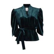 Grønn Madison Velvet Bluse med Pufferm