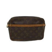 Brukt Brunt Lerret Louis Vuitton Compiegne Clutch Veske