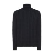 Sort høyhalset kabelstrikket turtleneck