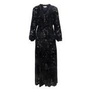 Lina Velvet Burnout Long Dress - Black