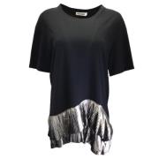 Svart Polyester Jil Sander Top, Metallic Plissé Trim, Størrelse US 8 /...