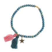 Crystal Bead Bracelet 4 MM W/Tassel Mallard Green W/Blush Rose