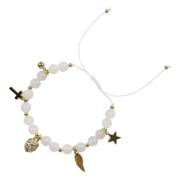 Stone Bead Bracelet 6 MM W/Charms - White Jade