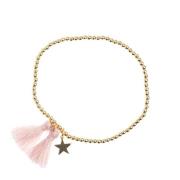 Metal Bead Bracelet W/Tassel Pale Rose