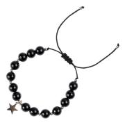 Stone Bead Bracelet 8 MM Shiny Black W/Silver