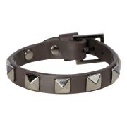 Leather Stud Bracelet Chocolate Brown W/Gun