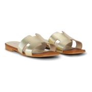 Claire Plain Leather Sliders - Gull