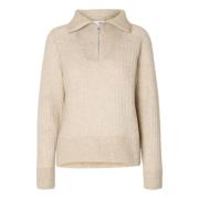 Beige Half Zip Strikkegenser