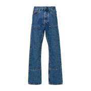 Blå Denim Jeans med Kontrastsøm og Patchdetalj