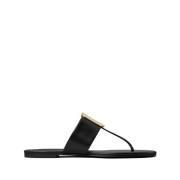 Sorte Skinn Slip-On Sandaler med Preget Logo