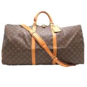 Pre-owned Brunt lerret Louis Vuitton Keepall