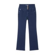 Mørkeblå High Rise Flared Cropped Denim Jeans