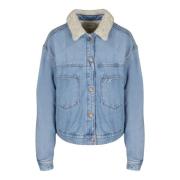 Lys Blå Denim Shearling Jakke