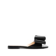 Sort Lær Flat Sandal