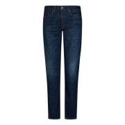Blå Slim-Fit Jeans med Vintage Skyll