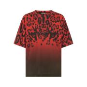 Rød Leopard Print Bomull Jersey T-skjorte