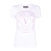 Hvit T-skjorte med Logo Print av Stretch Bomull for Kvinner