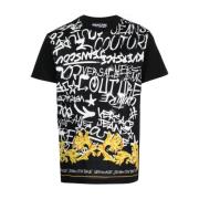 Graffiti-Print Bomull T-Skjorte