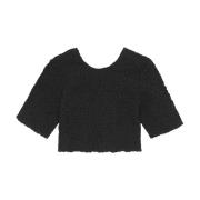 Svart Smocked Crop Top