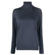 Blå Cashmere Roll-Neck Genser