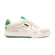 Grøn Vintage Skinn Sneakers Rund Tå