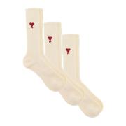 Brodert Logo Ribbestrikkede Bomullssokker Tri-Pack