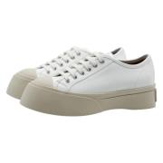 Hvite Skinn Platform Sneakers