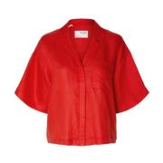 Boxy Revers Lin Skjorte - Flame Scarlet