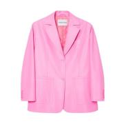 Rosa Imitert Skinn Knapp Blazer