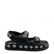 Studded Lær Sandal med Borrelås Lukking