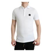 Hvit Bomullspolo T-skjorte med Logopatch