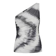 Mesh One-Shoulder Tie-Dye Top