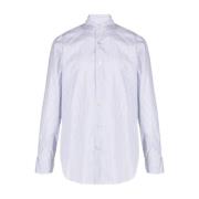 Hvit Stripet Skjorte med Spredt Krage