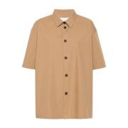 Beige Poplin Texture Klassisk Krage Skjorte