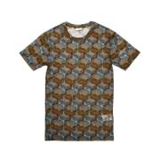 Silke Beige T-skjorte med All-Over Print