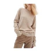 Beige Flounce Strikket Pullover Genser