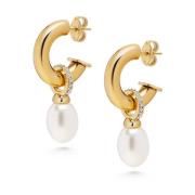 Womens Chunky Pearl Hoops