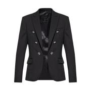 Svart Ull Blazer med Maksimale Revers