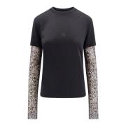 Sort Crew-neck T-skjorte med Logo Broderi