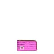 Wallet in fuchsia with laminated crocodile print