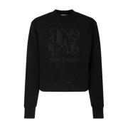 Svart Cropped Sweatshirt med Broderier