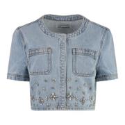 Broderi Denim Topp med Lommer