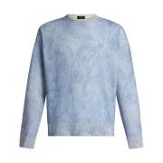 Blå Ull Crew-Neck Genser med Paisley